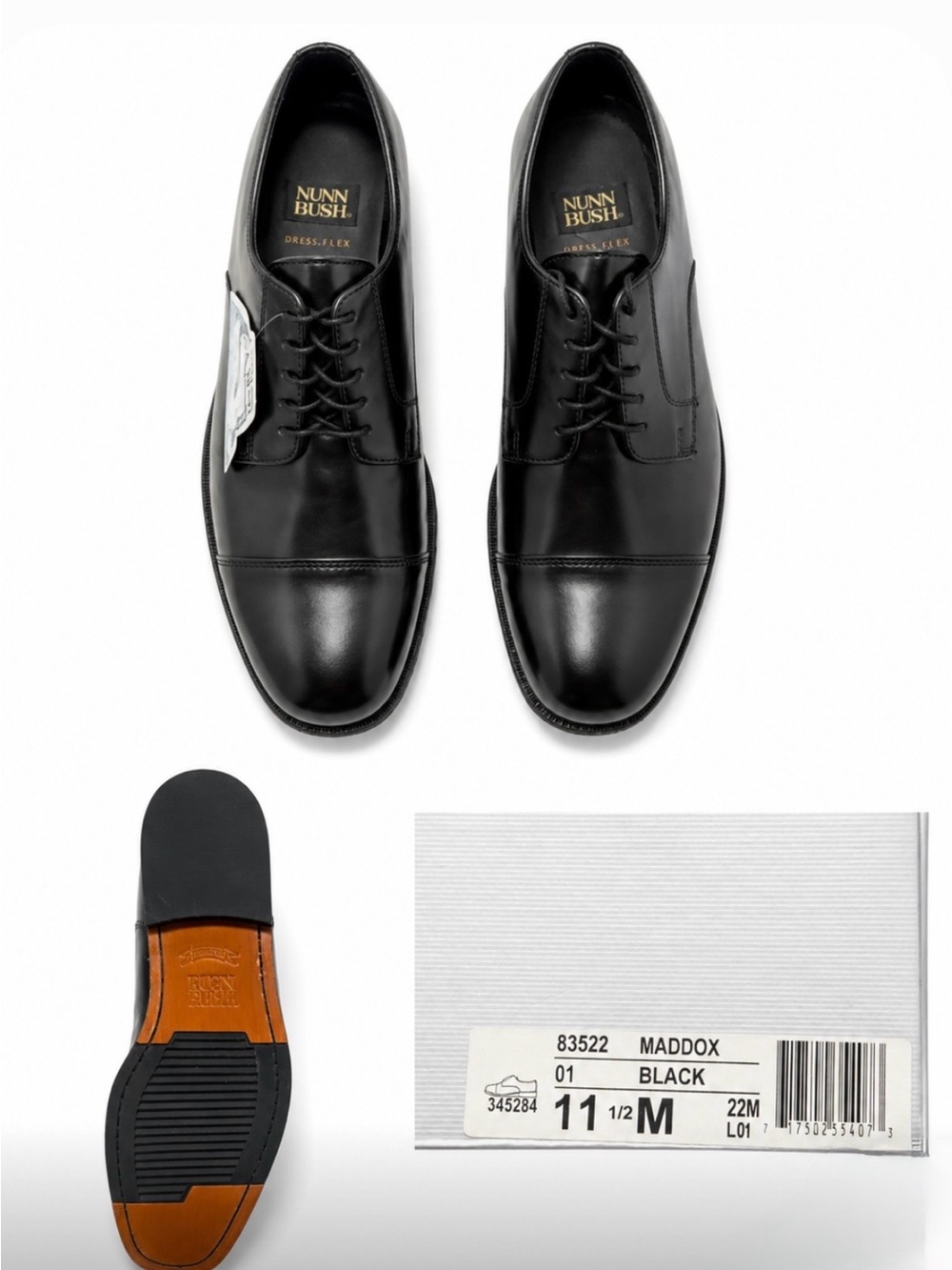 Nunn Bush Black Cap-Toe Derby Dress Shoes for Men